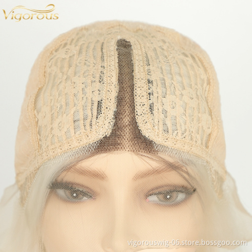 Hand Tied Free Part Full Synthetic Lace Front Wig Preplucked Hairline High Temperature Fiber Ombre Blonde Synthetic Wig